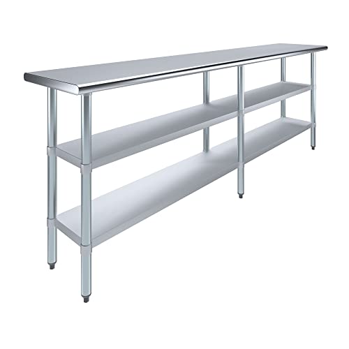 Stainless Steel Work Table with 2 Shelves | Metal Utility Table | Commercial & Residential NSF Utility (Stainless Steel Table with 2 Shelves, 96" Long x 18" Deep) - size: 96" Long x 18" Deep
