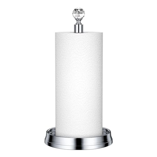 KASUNTO Crystal Ball Paper Towel Holder - Steel Stand for Countertops & Tables, Fits Standard & Jumbo Rolls, Polished Chrome - color: Poilshed Chrome