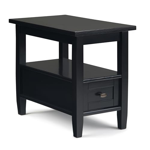 SIMPLIHOME Warm Shaker End Table - 14 inch Wide Solid Wood Narrow Side Table in Black, Transitional Accent Table for Living Room or Bedroom with Drawer, Open Shelf and Square Tapered Legs - color: Black, size: 14 inch, style: End Table