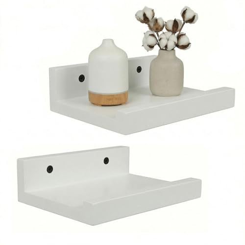 Z metnal Small Floating Shelves, Natural Wooden Display Wall Shelf for Picture Ledge, Nursery Floating Shelves, White, Wall Mounted, 8 x 5.5 inch, 2 Pcs - color: White, size: 8 Inch