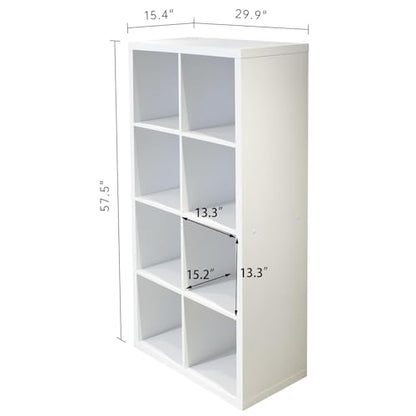 8 Cube Storage Organizer, Wood Smart Cube Shelf with 4 Opened Shelves, Vertical or Horizontal Bookcase, Open Bookshelf for Bedroom, Living Room, Office (White)