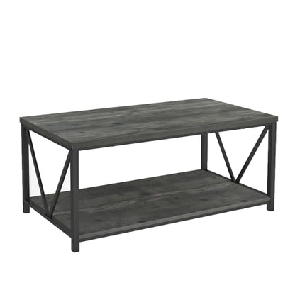 EXCEFUR Coffee Table, Rustic Wood and Metal Center Table for Living Room, 39.3 Inch Grey - color: Grey, size: 39 inch