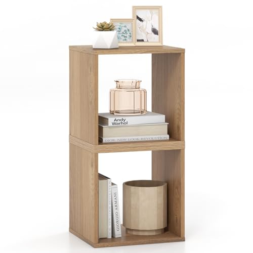 LOKO Stackable 2 Cube Storage Organizer, Freestanding Cubby Storage Bookcase with Anti-toppling Device, 2-Tier Bookshelf, Combinable Record Player Stand for Living Room Bedroom Study (1, Natural) - color: Natural