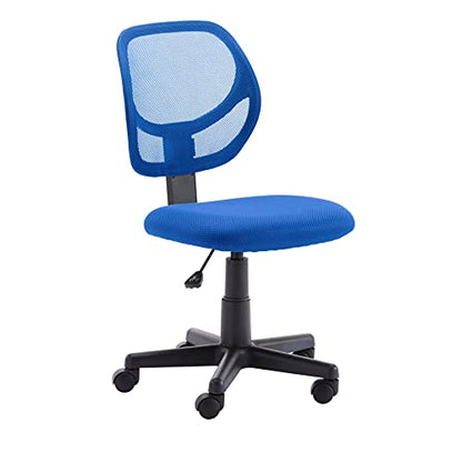 Amazon Basics Low Back Office Chair, Breathable Mesh, Height Adjustable, Padded Seat, Rolling Wheels, Swivel, Blue, 21.25" D x 22.5" W x 38" H - color: Blue