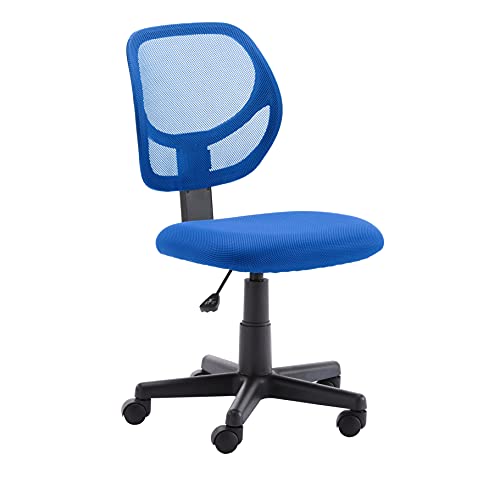 Amazon Basics Low Back Office Chair, Breathable Mesh, Height Adjustable, Padded Seat, Rolling Wheels, Swivel, Blue, 21.25" D x 22.5" W x 38" H - color: Blue