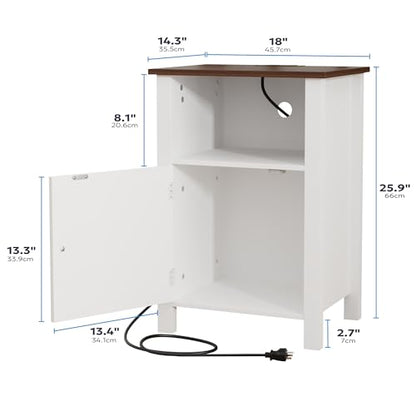 Furnify Farmhouse Nightstand Set of 2, Night Stand with Charging Station and USB Port, Modern Nightstand with Storage Shelf, Rustic Side Table with Open Space, Side Table for Bedroom, White - color: White