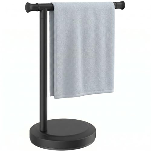 Hoimpro 13" Matte Black Stand Hand Towel Holder Bathroom Kitchen Countertop Towel Rack Towel Bar Ring Free Standing Counter T Bath Accessories Freestanding Vanity Sink Hardware Stainless Steel - color: Matte Black