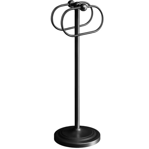 17 Inch Stainless Steel Hand Towel Holder Double Stand Hand Towel Ring for Washcloths or dishcloths Non-Slip Base Free Standing Towel Rack for Bathroom Kitchen (Black) - color: Black