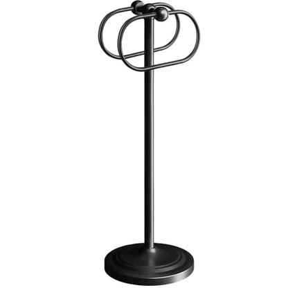 17 Inch Stainless Steel Hand Towel Holder Double Stand Hand Towel Ring for Washcloths or dishcloths Non-Slip Base Free Standing Towel Rack for Bathroom Kitchen (Black) - color: Black