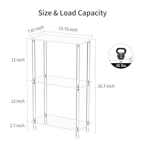 Clear Acrylic Narrow Side Table for Small Spaces, 15.75" L x 7.87" W x 26.7" H, 3 Tier Rectangle Slim End Table Nightstand, Small Mini Skinny Bedside Table for Bedroom, Bathroom, Living Room - size: 3 Tier 1-Pack 26.7“H