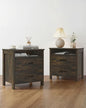 Farmhouse Nightstand Set of 2, Rustic Nightstand with 2 Drawers, Wood End Table with Open Shelf, Side Table for Bedroom, Dark Brown - color: Dark Brown, size: 2 Pieces