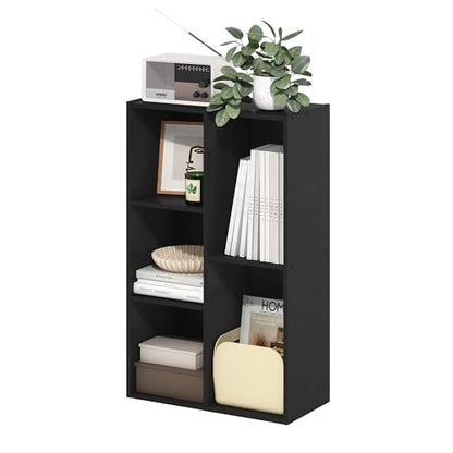 Furinno LUDER Book Shelf, 5-Cube Bookshelf, Reversible Bookcase with Open Shelves, 9.4 x 19.5 x 31.5, Easy Assembly, for Living Room, Bedroom, Home Office, Darkwood - color: Darkwood, size: 5-Cube, 9.4 x 19.5 x 31.5
