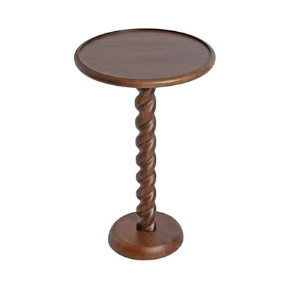 Kate and Laurel Willoughby Modern Wooden Spiraled Round Side Table, 15 x 15 x 24, Walnut Brown, Accent Pedestal End Table with Turned Base for Use as Indoor Plant Stand or Bedroom Nightstand Option - color: Walnut Brown