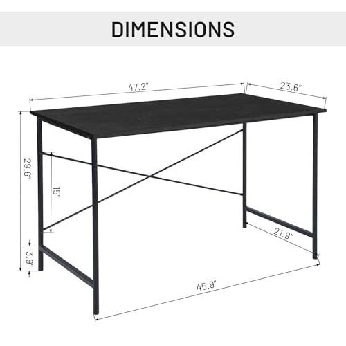 FurnitureR Home Office Desk 47.2-Inch, Simple Computer Desk with Sturdy Metal Legs, Multi-Purpose Writing Table for Students, Work, or Study, Black - color: Black