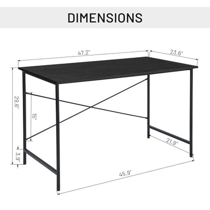 FurnitureR Home Office Desk 47.2-Inch, Simple Computer Desk with Sturdy Metal Legs, Multi-Purpose Writing Table for Students, Work, or Study, Black - color: Black