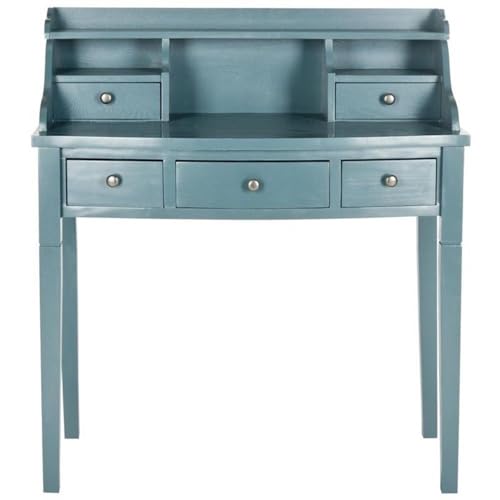 SAFAVIEH Furniture - Landon 5-Drawer Writing Desk - Teal - Solid Wood - Classic Hutch Design - Ideal for Home Office, Living Room, Den, 36.2" W x 19.1" D x 40.5" H (AMH6516E) - color: Teal
