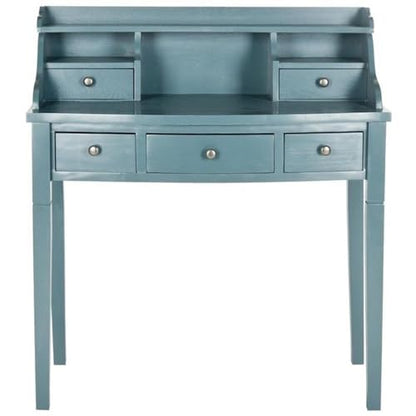 SAFAVIEH Furniture - Landon 5-Drawer Writing Desk - Teal - Solid Wood - Classic Hutch Design - Ideal for Home Office, Living Room, Den, 36.2" W x 19.1" D x 40.5" H (AMH6516E) - color: Teal