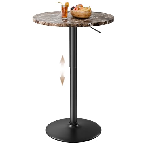 Shahoo Bar Table, Adjustable Height Pub Table 27.4-36 Inches, Cocktail Table for Bar, Bistro, Café, Home, Faux Marble - color: Faux Marble, style: Height Adjustable