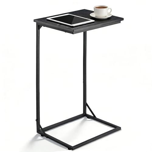 C Shaped End Table for Couch, Small Side Table for Living Room & Bedroom, Slide Under Sofa Table for Laptop, Coffee, Snacks, Easy Assembly, Modern Design - color: Black, size: No Storage Bag