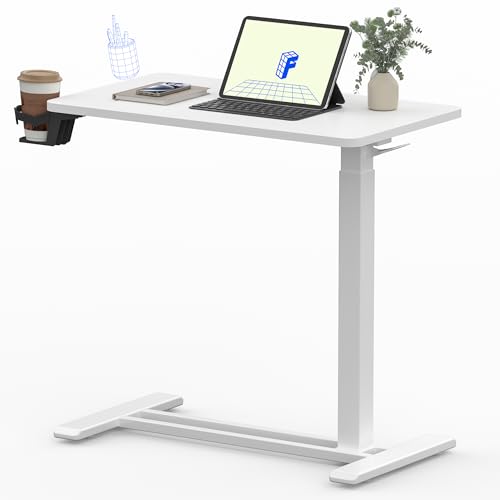 FLEXISPOT Adjustable C Table with Wheels, Mobile Snack Side End Table Sofa Couch Bedside Table Laptop Rolling Cart TV Tray Night Stand Small Space Side Table,(27.6" W x 15.7" D,White) - color: White, size: 28x16