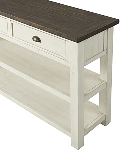 Martin Svensson Home Solid Wood Sofa Console Table, Cream White with Brown Top - color: Cream White With Brown Top