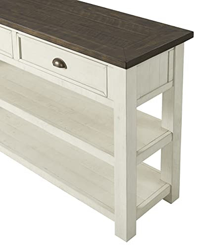 Martin Svensson Home Solid Wood Sofa Console Table, Cream White with Brown Top - color: Cream White With Brown Top