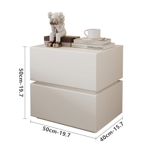 Modern Nightstand with Lights Strip, Leather Wrapped Bedside Table with 2 Drawers, Small Night Stands for Bedroom, End Table, Side Table, No Assembly Required (White, Light Drawers) - size: Light Drawers