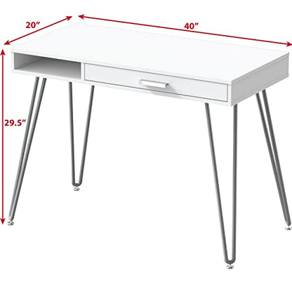 SHW Home Office Computer Hairpin Leg Desk with Drawer, White - color: White