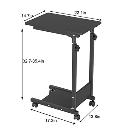 TigerDad Adjustable Height C Table Sofa Side Bedside Table with Wheels, Hospital Bed Table Rolling Tray with Storage, Mobile Computer Desk Laptop Table for Home Use - color: Black