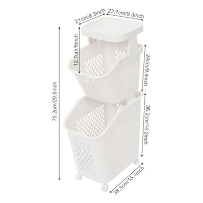 2 Tier Laundry Basket Holder, Utility Laundry Basket with Wheels Clothes Storage Organizer Cart Removable Rolling Laundry Hampers for Bathrooms Bedrooms Kitchen (2-Tier) - size: 2-Tier