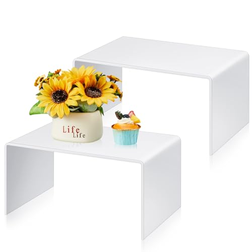 RattanView 2 Pcs 12 Inch Large Acrylic Risers Display Stands 5 mm Thick Acrylic Shelf Riser Showcase for Collectibles Jewelry Cupcakes Food Figures Perfume Cabinet (White) - color: White, size: 12 Inch, 5 mm