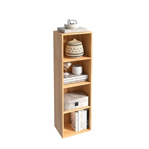 4-Tier Wooden Cube Storage Organizer, 42 Inch Tall Bookcase & Display Shelf with 4 Open Cubes, Freestanding DIY Closet Shelving Unit for Living Room Bedroom Office (Oak, 4 Cube-W(11.8inch) - color: Oak, size: 4 Cube-W(11.8inch)