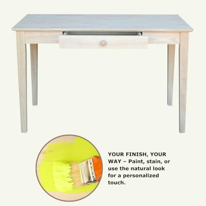 IC International Concepts, Writing Desk With Drawer, Solid Real Wood, Sturdy Parawood, Dimensions 19.41"W x 15"D x 2.36"H, Home Office/Study, Paint/Stain Ready, Unfinished - color: Unfinished