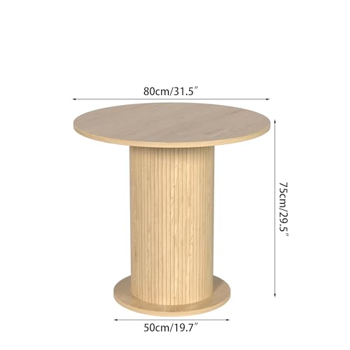 31.5 inch Round Dining Table for 2, Modern Farmhouse Kitchen Table, Small Circle Dining Tables with Wood Strip Base for Kitchen Living Room (Natural) - color: Natural