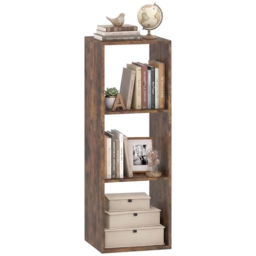 POWERSTONE 3 Cube Storage Organizer, 3 Tier Cubby Bookshelf, Rustic Brown | Freestanding Bookcase w/Back Guardrail, Open Back Display Rack for Living Room, Bedroom, Study - color: Rustic Brown, size: 3 Cubes