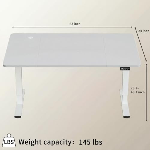 Furmax 63 Inches Electric Height Adjustable Standing Desk Home Office Desk | Large Sit Stand Up Computer Desk Memory Preset with T-Shaped Metal Bracket, White - color: White, size: 63 Inch
