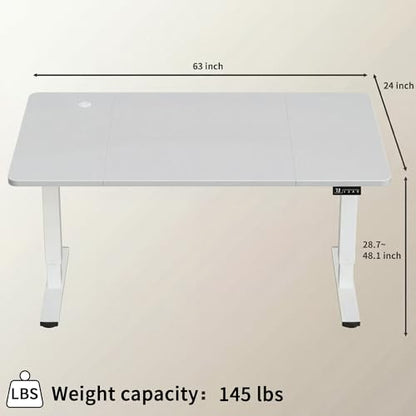 Furmax 63 Inches Electric Height Adjustable Standing Desk Home Office Desk | Large Sit Stand Up Computer Desk Memory Preset with T-Shaped Metal Bracket, White - color: White, size: 63 Inch