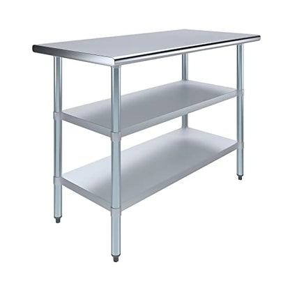 Stainless Steel Work Table with 2 Shelves | Metal Utility Table | Commercial & Residential NSF Utility (Stainless Steel Table with 2 Shelves, 48" Long x 24" Deep) - size: 48" Long x 24" Deep