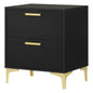 Furnifact Black Nightstand, 2 Drawers, Modern Design, Gold Metal Legs, Durable Construction, Stylish Bedroom Storage, Contemporary Finish