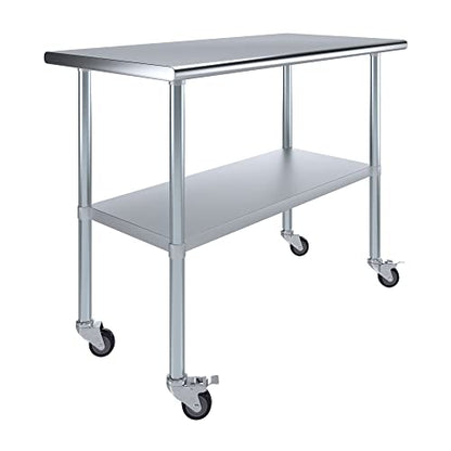 AmGood 48" Long x 24" Deep Stainless Steel Table with Casters - size: 48" Long x 24" Deep