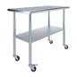 AmGood 48" Long x 24" Deep Stainless Steel Table with Casters - size: 48" Long x 24" Deep