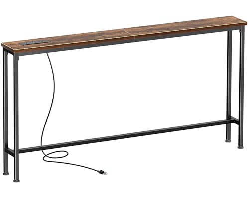 SUPERJARE 51.2 Inch Sofa Table with Power Outlet and USB-C Port, 5.9 Inch Narrow Console Table, Entryway Hallway Couch Table with Storage, Behind Sofa, Small Spaces, Living Room, Rustic Brown - color: Rustic Brown, size: 5.9''D x 51.2''W x 29.7''H
