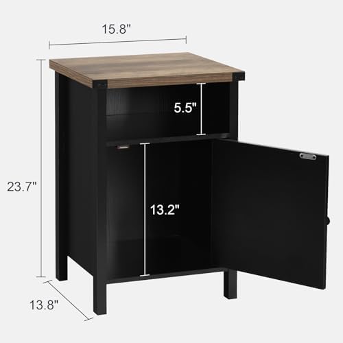Black Farmhouse Nightstand, Side Table, End Table with Barn Door and Shelf, Rustic Modern Bed Night Stand for Bedroom, Living Room - color: Black