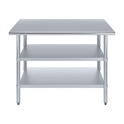 Stainless Steel Work Table with 2 Shelves | Metal Utility Table | Commercial & Residential NSF Utility (Stainless Steel Table with 2 Shelves, 48" Long x 24" Deep) - size: 48" Long x 24" Deep