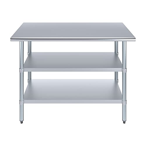 Stainless Steel Work Table with 2 Shelves | Metal Utility Table | Commercial & Residential NSF Utility (Stainless Steel Table with 2 Shelves, 48" Long x 24" Deep) - size: 48" Long x 24" Deep