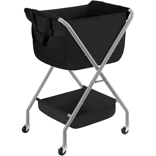 STORAGE MANIAC Collapsible Laundry Cart with Wheels 35.6"H Removable Canvas Bag Rolling Laundry Hamper Clothes Basket with Wheels, Sturdy Steel Frame Folding for Small Narrow Space Easy Storage, Black - color: Black, size: 35.6"H with Removable Bag
