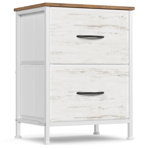 SONGMICS BELLAH Collection - Dresser for Bedroom, Chest of Drawers, Nightstand, 2 Drawers, Storage Organizer Unit, Closet, Entryway, Farmhouse, Rustic White and Honey Brown ULGS312WJ02S - color: Rustic White + Honey Brown, size: 1 Pack