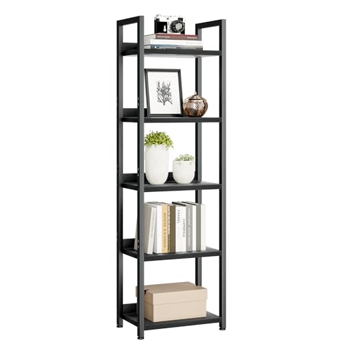 NUMENN Narrow Bookshelf, 5 Tier Bookshelves, Home Office Bookcase Shelf Storage Organizer, Free Standing Storage Shelving Unit for Bedroom, Living Room and Home Office, Black - color: Black, size: 5 Tier(Narrow)