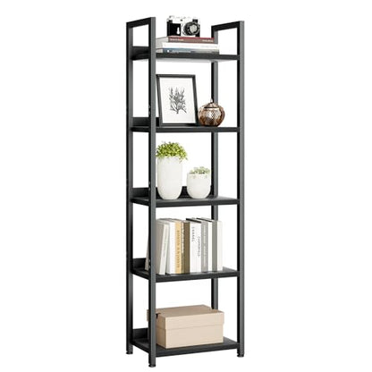 NUMENN Narrow Bookshelf, 5 Tier Bookshelves, Home Office Bookcase Shelf Storage Organizer, Free Standing Storage Shelving Unit for Bedroom, Living Room and Home Office, Black | Open Storage Bookcase, Home Office Display Shelf Organizer for Bedroom&Living