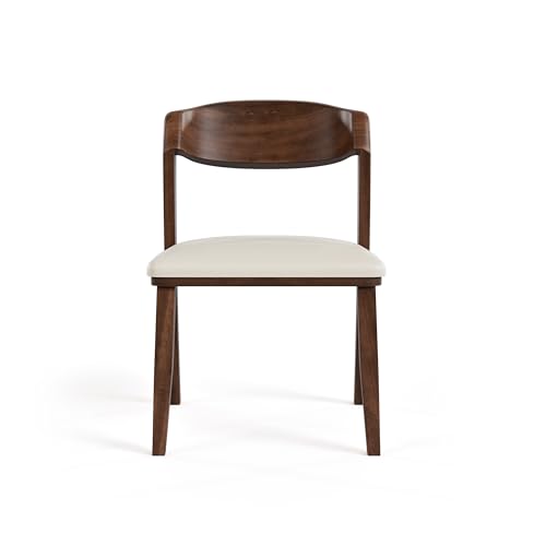 Furniture of America Nazaen IV Mid-Century Modern Solid Wood 20-inch Side Chairs Set of 2 with Curved Backrest, Semi-Handmade, Upholstered Seating for Home Kitchen, Dining Room, Rich Walnut - color: Rich Walnut, size: Style 4